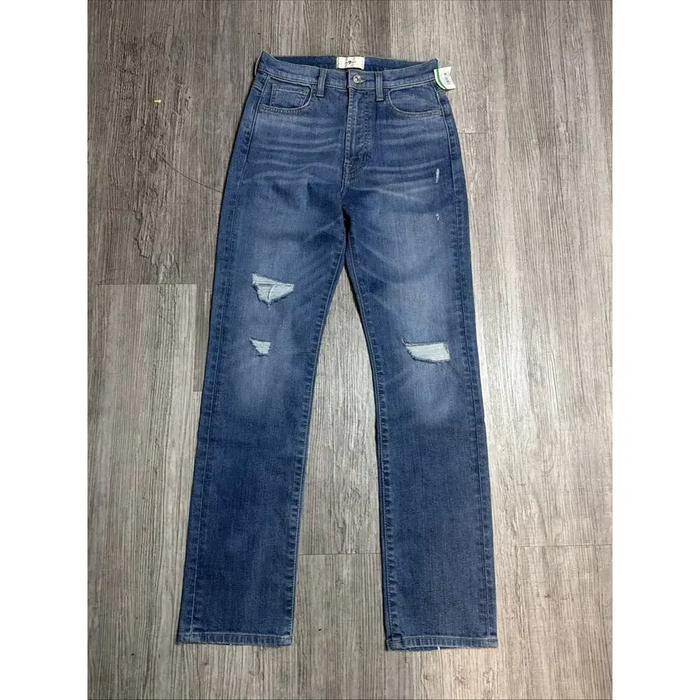 Seven 7 FOR ALL MANKIND~Easy Slim/High Rise/Floral Print Distressed Jeans Sz 26